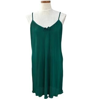 Vintage Deadstock Emerald Accordion Pleated Slip Dress SIZE L Sexy Chemise Sleep